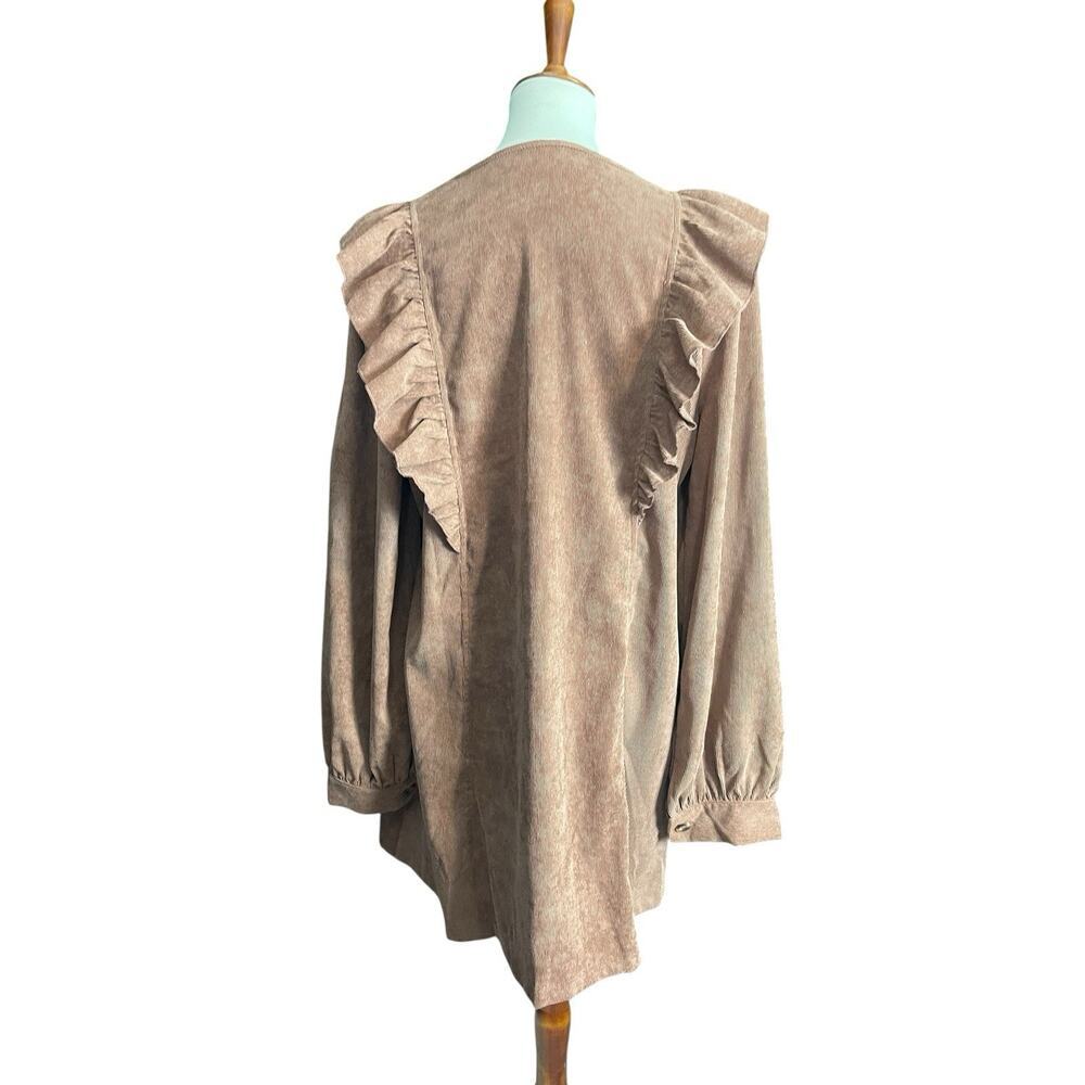 Shein Corduroy Button Up Dress with Ruffles Brown Women Size XL New Without Tags - Picture 10 of 10
